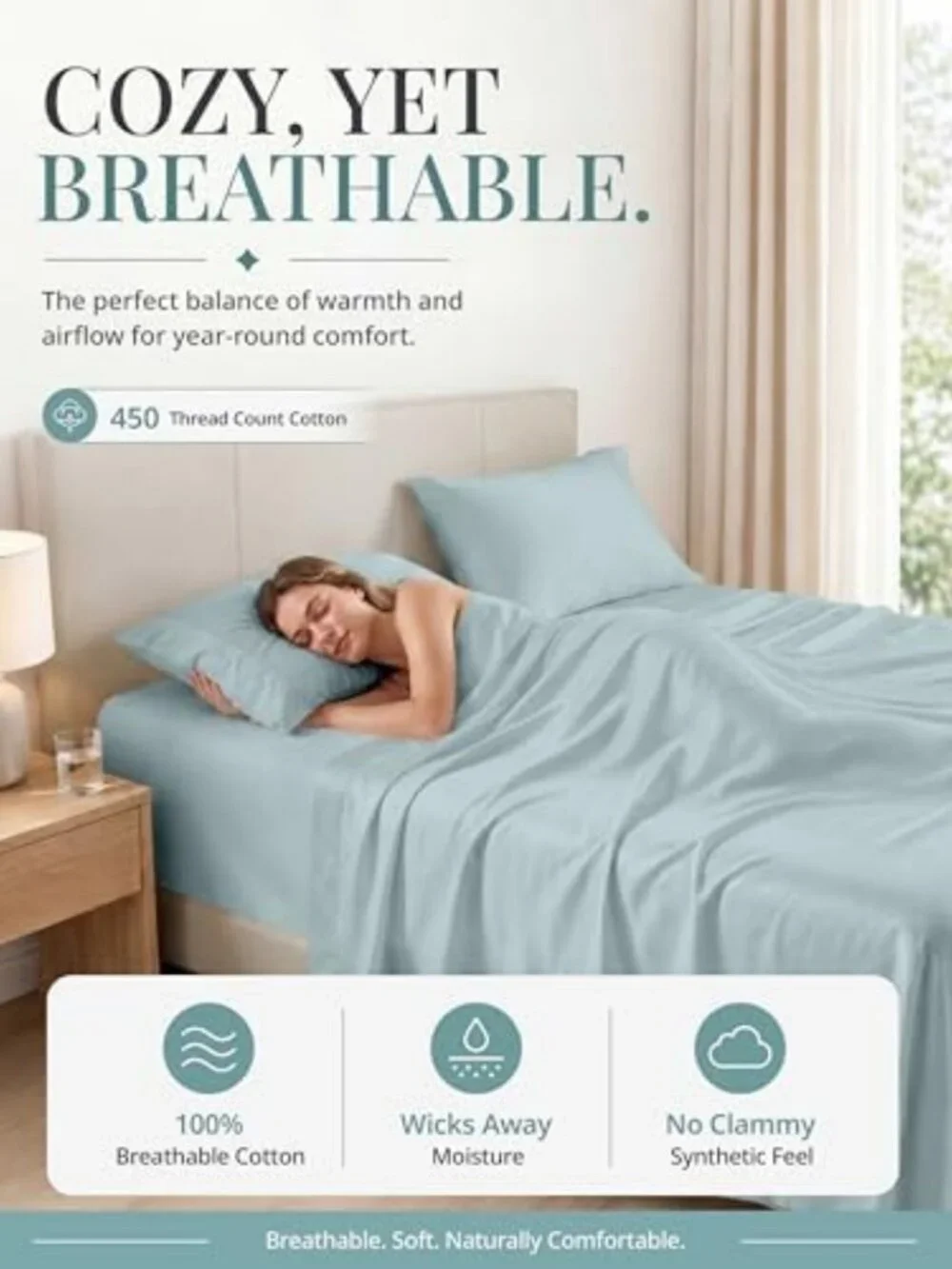 Silky Smooth 450TC Full Cotton Sheets Set - Soft Sateen Weave, French Blue